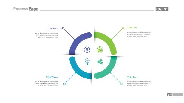 illustrazioni stock, clip art, cartoni animati e icone di tendenza di modello diapositiva diagramma circolare a quattro aspetti - quarter