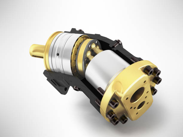 istock Axial piston hydraulic engine is gold in front 3d render on white background 851557508