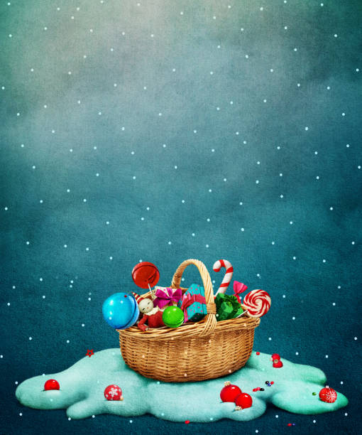 ilustraciones, imágenes clip art, dibujos animados e iconos de stock de cesta de regalo de navidad - cesta de navidad