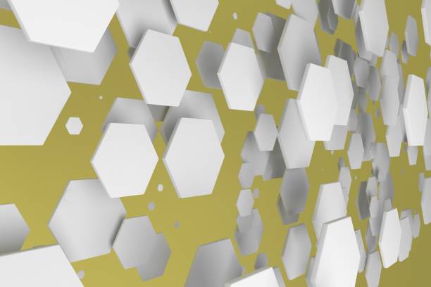 istock White hexagons of random size on yellow background 851561336