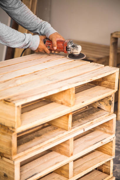 istock Wood sanding machines , Carpenter working with electrical sander on pine floor or table surface 851566120