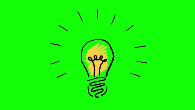 Hand drawn animated light bulb invention or idea concept. Footage included green screen and luma matte