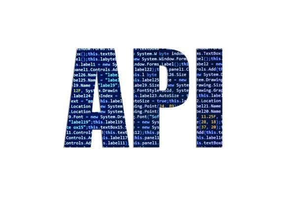 API concept on a white background Application Program Interface concept written with beautiful letters made of source code. application programming interface photos stock pictures, royalty-free photos & images