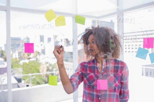 istock Woman with afro drawing on flowchart with marker 851570092