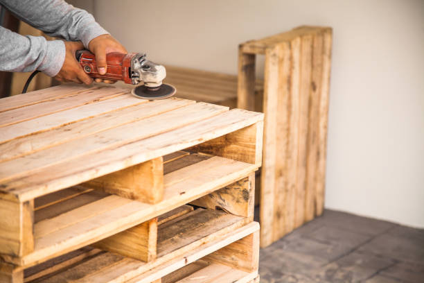 istock Wood sanding machines , Carpenter working with electrical sander on pine floor or table surface 851574238