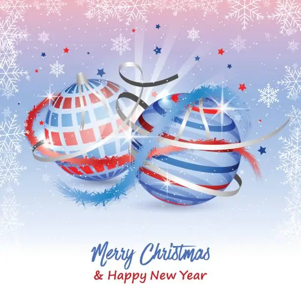 Vector illustration of Merry Christmas and Happy New Year greeting card.