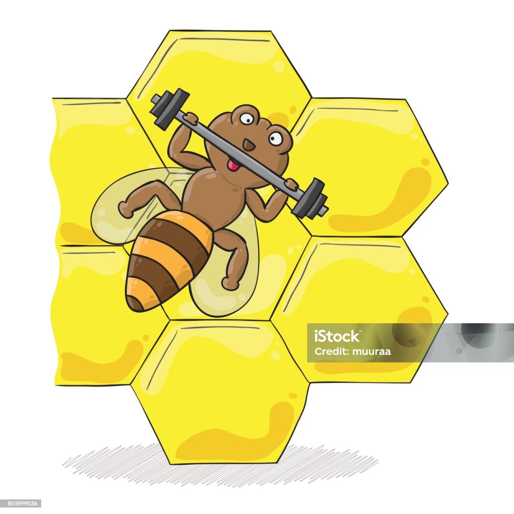 Bee Exercising Bee With Dumbbell Stock Illustration - Download Image Now - Abstract ...