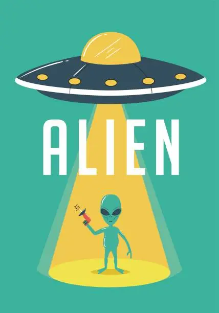 Vector illustration of Alien and UFO Illustration