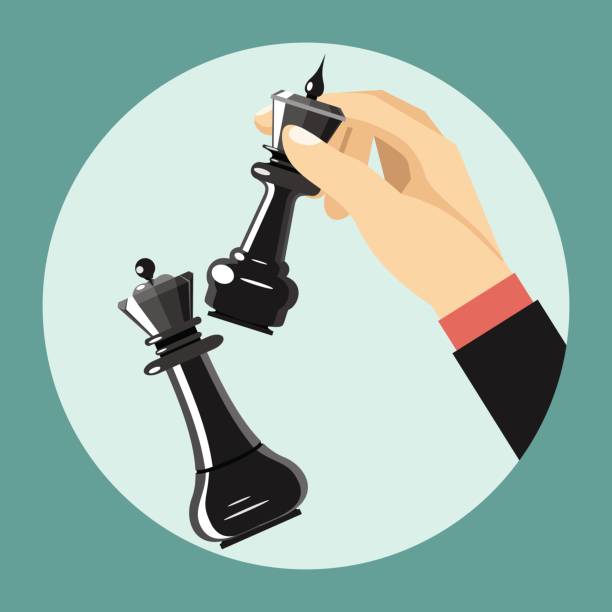 istock Vector business strategy concept in flat style, male hand holding chess figure - planning and management 851621762
