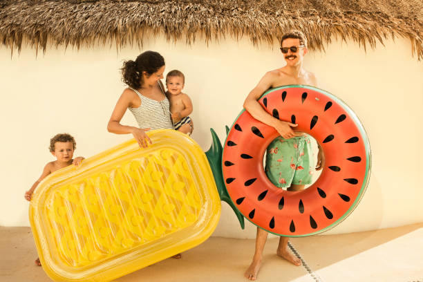 Family going to the beach