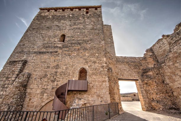 Haza, Burgos, Spain, July 30, 2017: medieval tower of the fortress of Haza, Burgos, Spain.