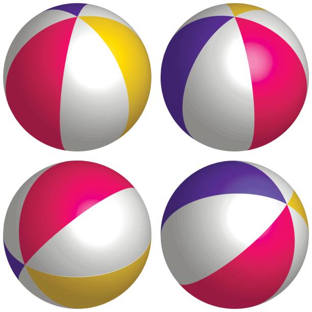 ilustrações, clipart, desenhos animados e ícones de conjunto bola de praia 3d isométrica - beach ball ball sphere red