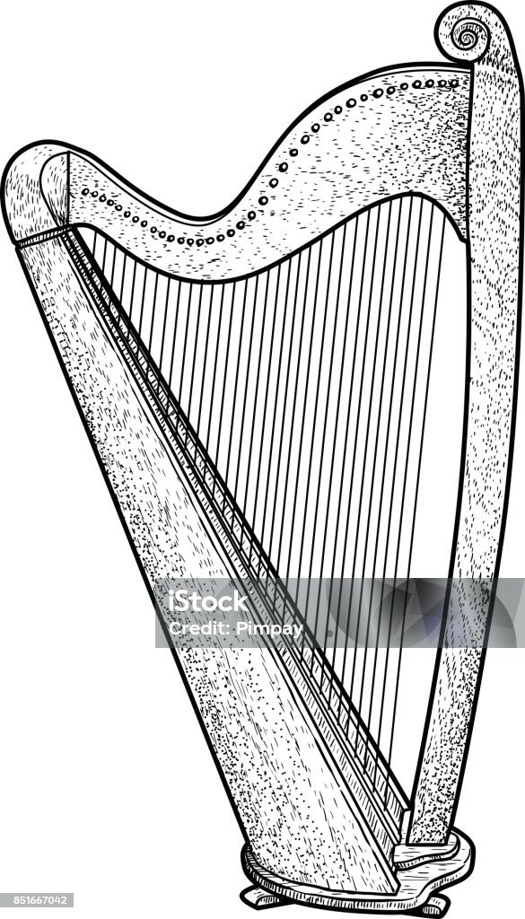 Harp Drawable Harp Illustration Drawing Engraving Ink Line Art Vector Stock ...