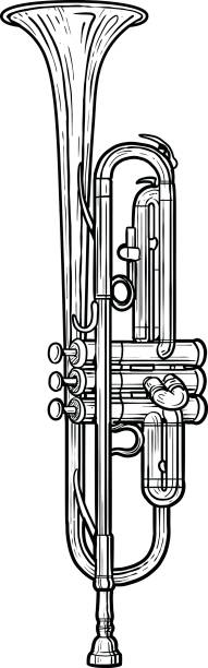 ilustraciones, imágenes clip art, dibujos animados e iconos de stock de trompeta de ilustración, dibujo, grabado, tinta, arte lineal, vectores - bugle trumpet jazz music