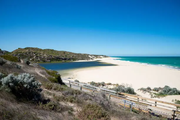 Photo of A view of the beach where Moore river meets Atlantic ocean in Guilderton, Western Australia
