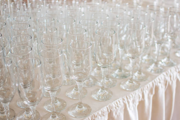 Wineglasses before fourchette clear and crystal. Selective focus