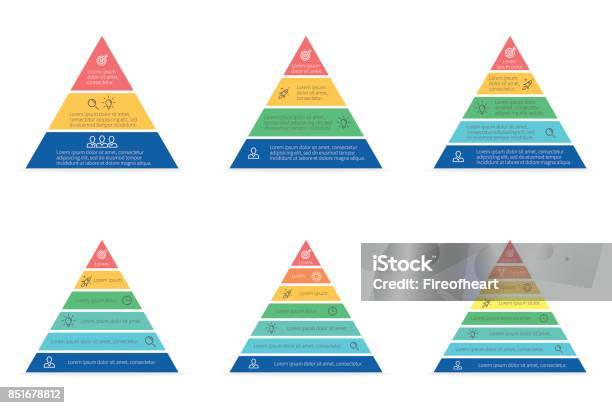 Business Infographics Triangle Pyramid With 3 4 5 6 7 8 Steps Levels Vector Templates Stock Illustration - Download Image Now