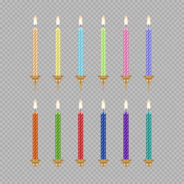 ilustraciones, imágenes clip art, dibujos animados e iconos de stock de set de vectores cumpleaños velas pastel - vela de cumpleaños