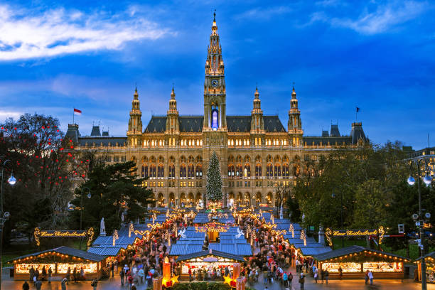 Christmas Market Vienna Christmas Market Vienna, traditional market at Vienna Town Hall in December christmas market photos stock pictures, royalty-free photos & images