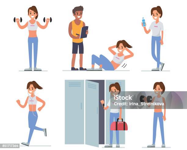 Fitness Woman Stock Illustration - Download Image Now - Exercising, Fitness Instructor, Gym