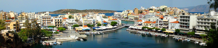 Panoramic view of the harbor of Agios Nikolaos in Crete