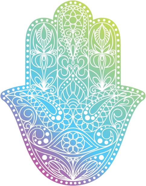 手描きのハムサのシンボル。 ファティマの手。インド、アラブ、ユダヤの文化で一般的な民族お守り。 - hamsa点のイラスト素材／クリップアート素材／マンガ素材／アイコン素材