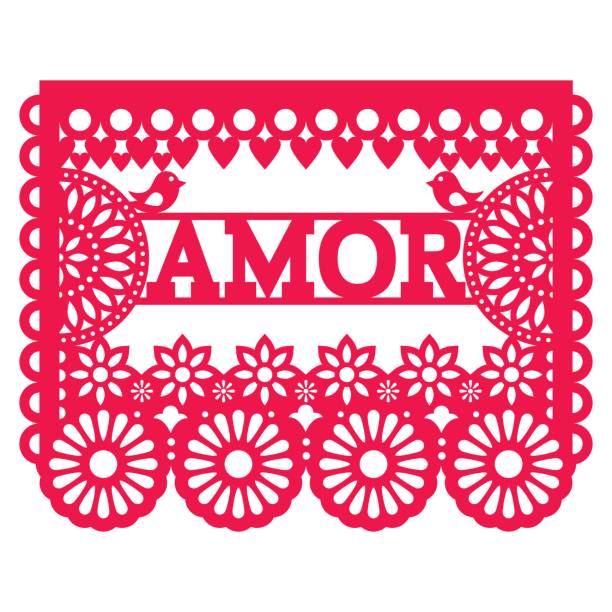 ilustrações de stock, clip art, desenhos animados e ícones de mexican papel picado design - amor vector garland pattern for celebrating valentine's day, wedding or birthday - vector valentine card craft valentines day