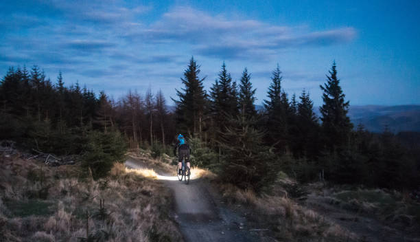 istock Mountain biking with lights at dusk 851766416