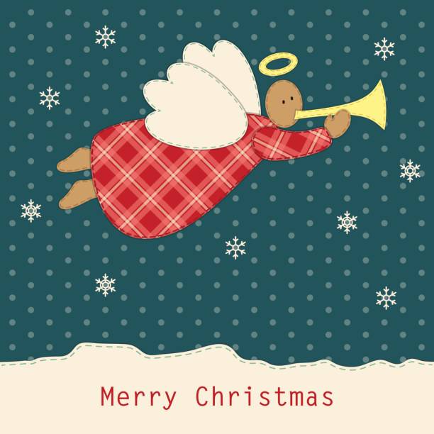 ilustrações de stock, clip art, desenhos animados e ícones de cute vintage patchwork christmas angel - christmas quilt craft patchwork