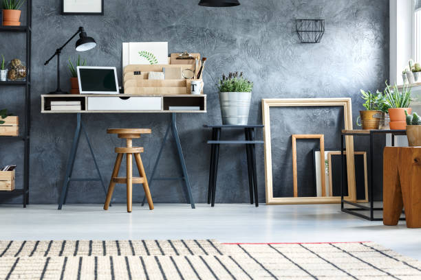 istock Striped beige carpet on floor 851766822