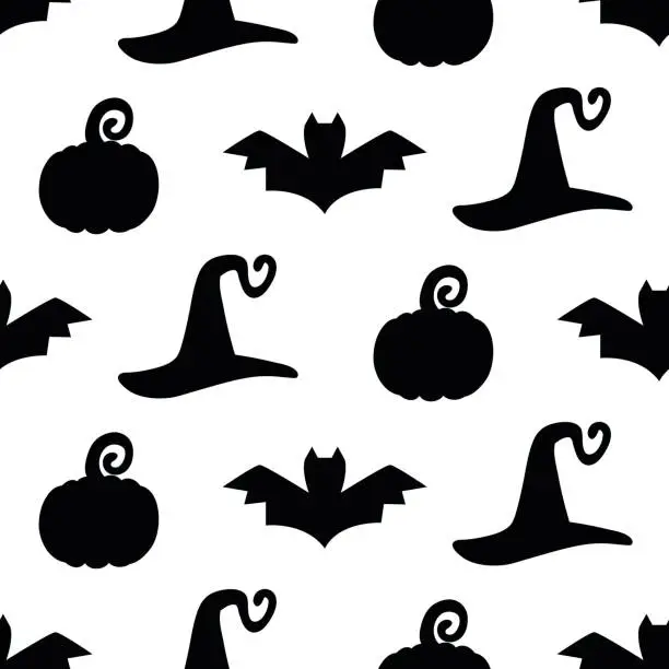 Vector illustration of Halloween seamless pattern with silhouettes
