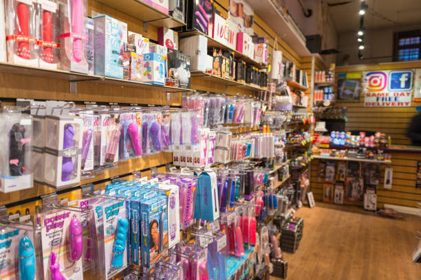 Adult shop and products stock photo