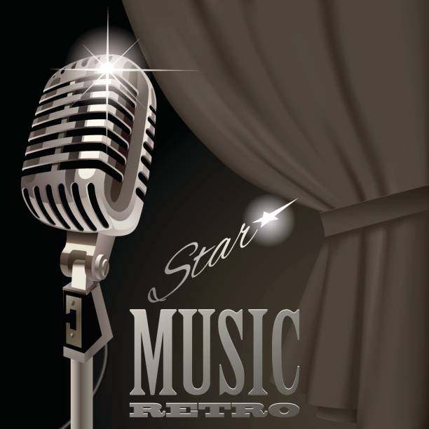 istock Retro microphone on the curtain background in dark vintage colors 851786668