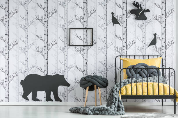 istock Kid's bedroom with forest motif 851806104
