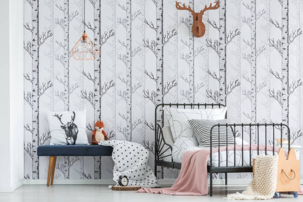 istock Cozy bedroom with forest motif 851806176