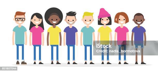 Jeu De Caractères Portaient Des Tshirts Colorés Illustration Conceptuelle De La Diversité Groupe Multiracial De Jeunes Gens Plat De Caractères Modifiables Clip Art Vecteurs libres de droits et plus d'images vectorielles de Personne humaine