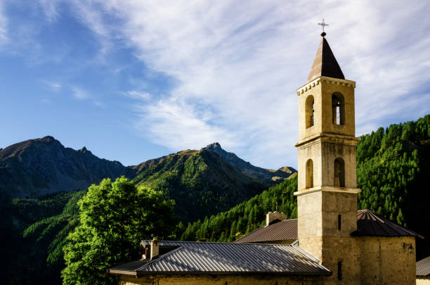 Mountain church and belltower in Maritime Alps Park (italy), town of Ferrere