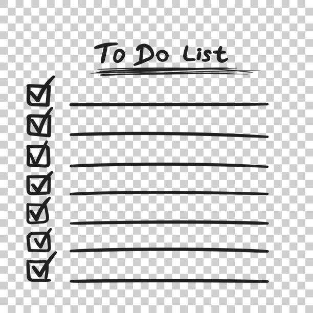 чтобы сделать значок списка с нарисованным вручную текстом. контрольный список, иллюстрация вектора списка задач в плоском стиле на изолир - checklist stock illustrations
