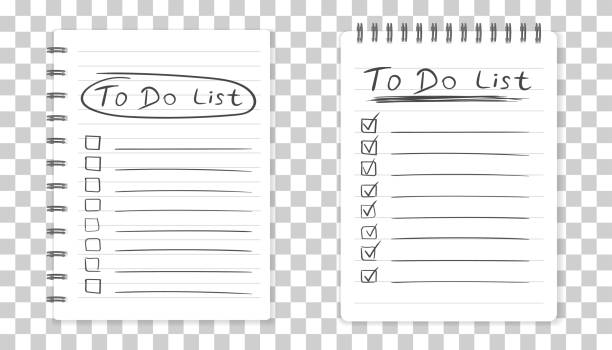 ilustrações de stock, clip art, desenhos animados e ícones de realistic notepad with spiral. to do list icon with hand drawn text. school business diary. office stationery notebook on isolated background - spiral notebook