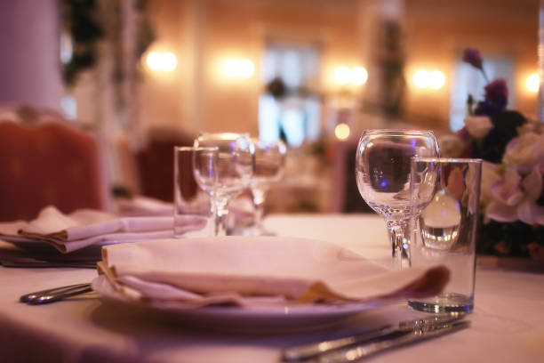 istock Glass wine glasses on the table served in the restaurant 851815520