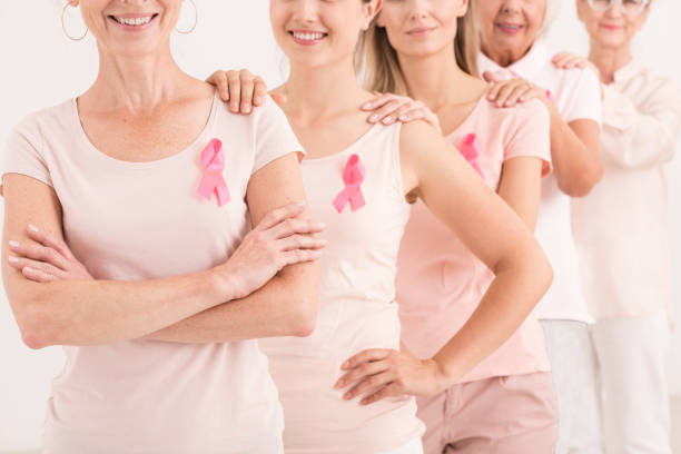 istock Female people with pink ribbons 851820128