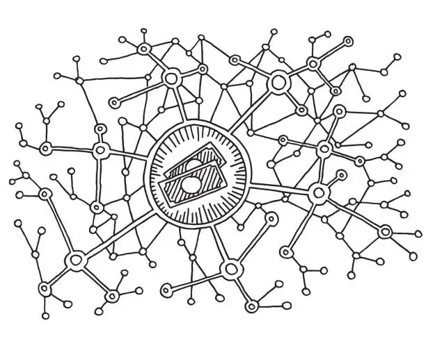Vector illustration of Money Transaction Digital Network Drawing