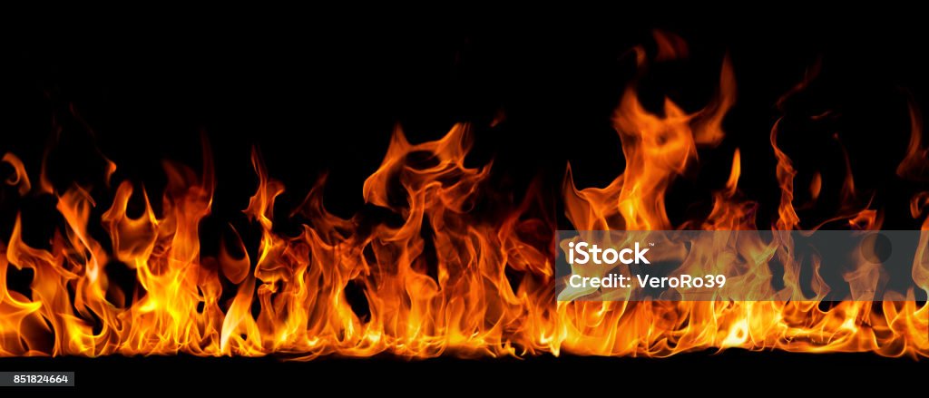 Texture of fire on a black background. Fire - Natural Phenomenon Stock Photo