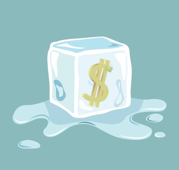 вектор доллара знак замороженных в кубике льда - frozen currency finance ice stock illustrations
