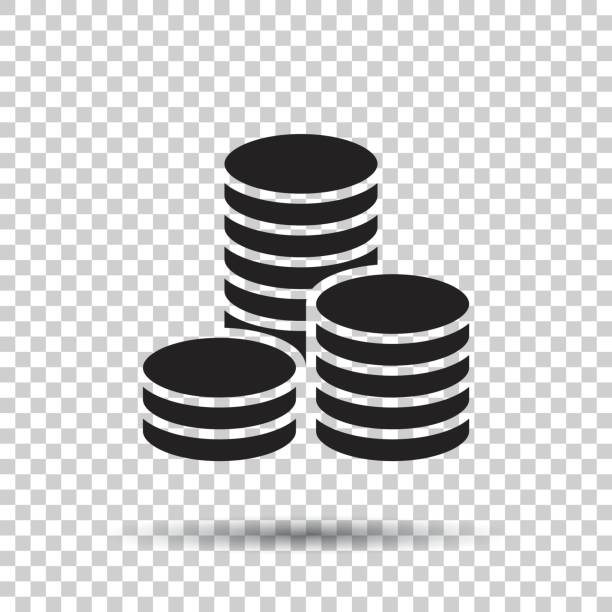 monety stos ilustracji wektora. ikona monet ułożone pieniądze w stylu płaskim. - money stock illustrations