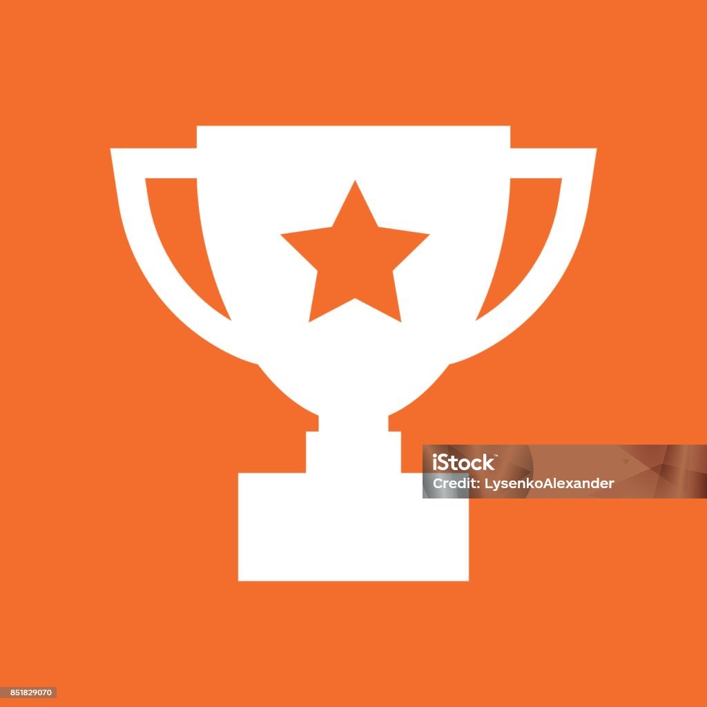 Icône trophée coupe plate vector. Symbole du simple gagnant. Blanche illustration isolé sur fond orange. - clipart vectoriel de Icône libre de droits