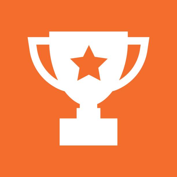 トロフィー カップ フラット ベクトル アイコン。単純な勝者のシンボル。オレンジ色の背景に分離された白の図。 - トロフィー点のイラスト素材／クリップアート素材／マンガ素材／アイコン素材