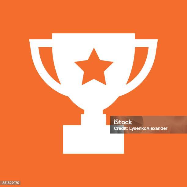 Trophy Cup Flat Vector Icon Simple Winner Symbol White Illustration Isolated On Orange Background Stock Illustration - Download Image Now