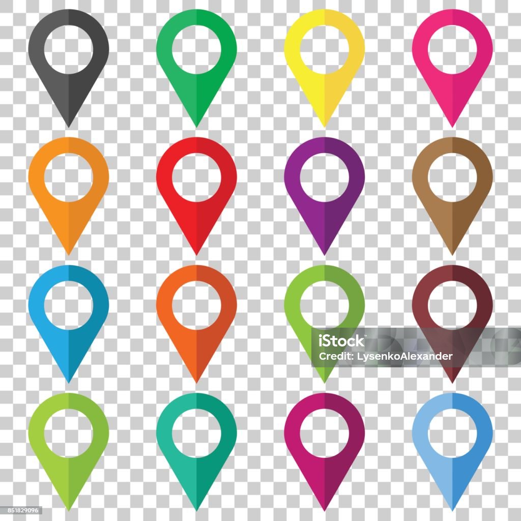 Set vector pin iconos. Señal de ubicación en plano estilo aislado sobre fondo aislado. Mapa de navegación, concepto de gps. - arte vectorial de Mapa libre de derechos