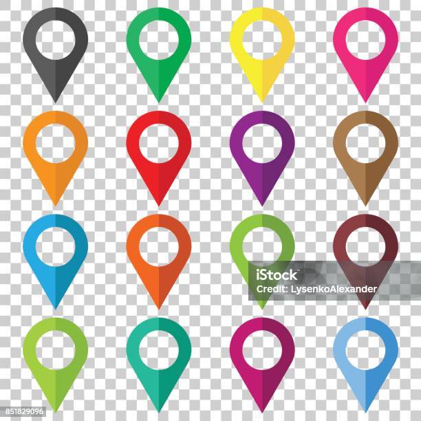 Ilustración de Set Vector Pin Iconos Señal De Ubicación En Plano Estilo Aislado Sobre Fondo Aislado Mapa De Navegación Concepto De Gps y más Vectores Libres de Derechos de Mapa